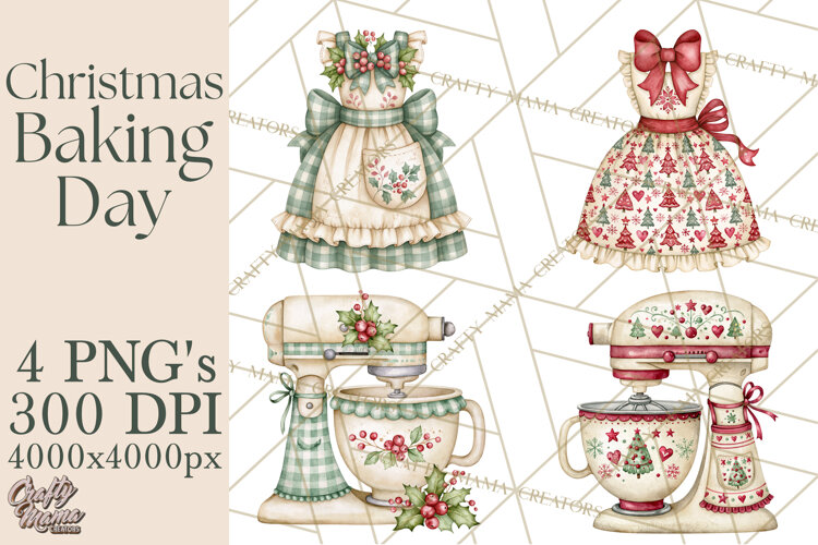 Vintage Christmas Kitchen Clipart PNG example image 1