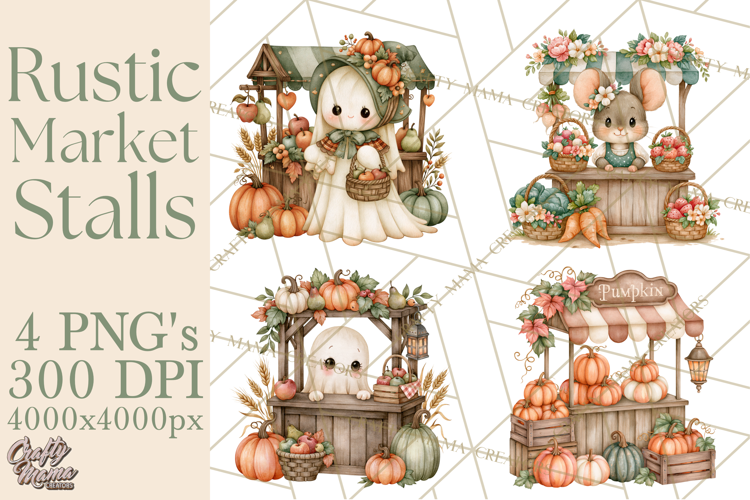 Rustic Market Stalls Clipart PNG, Fall Decor