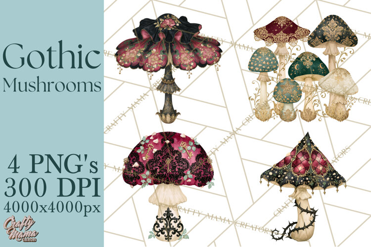 Gothic Mushroom Clipart PNG, Halloween Forest Florals example image 1