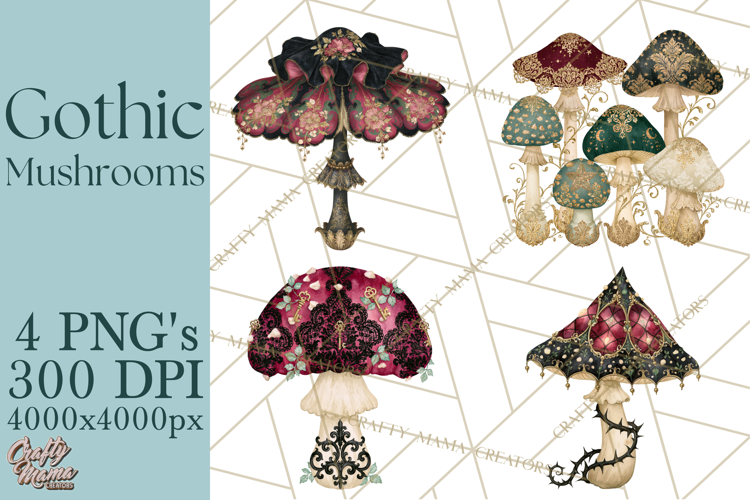 Gothic Mushroom Clipart PNG, Halloween Forest Florals