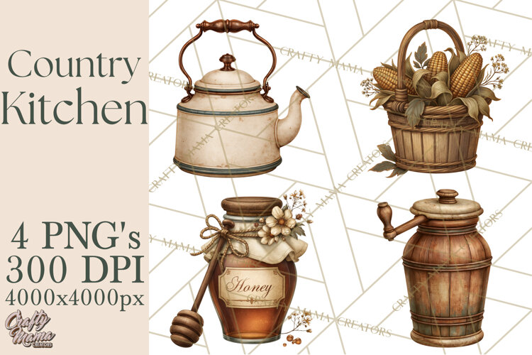 Vintage Farmhouse Kitchen Clipart PNG example image 1