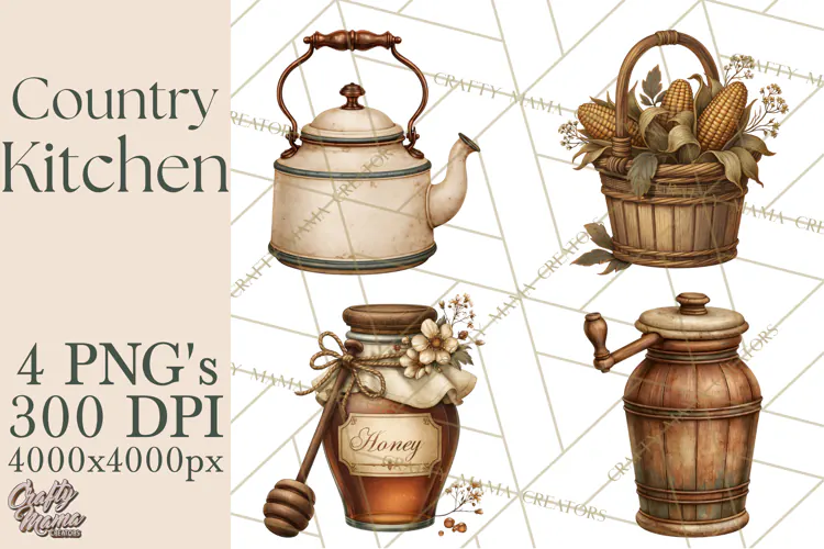 Vintage Farmhouse Kitchen Clipart PNG