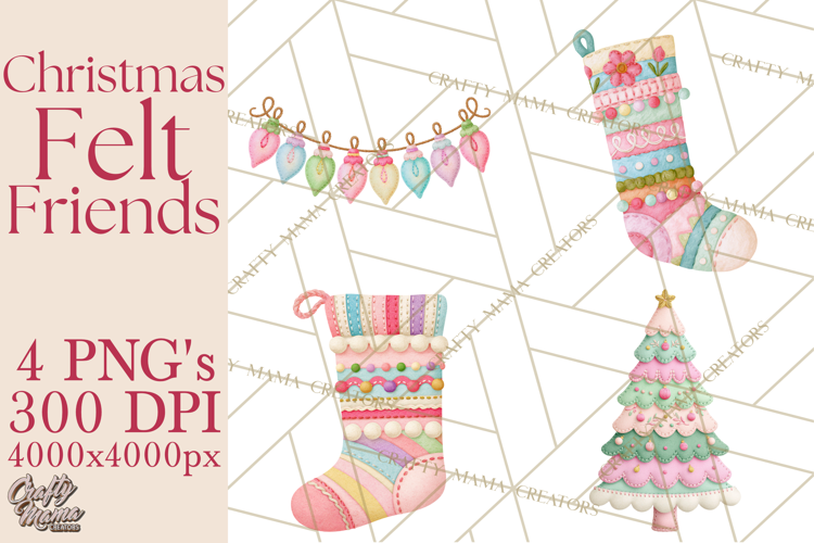 Christmas Felt Friends Printable Clipart PNG