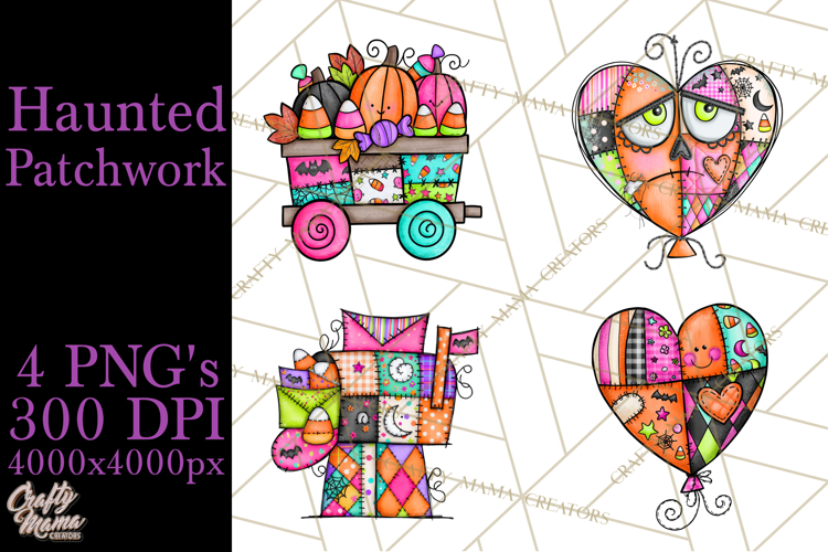 Haunted Patchwork Halloween Characters PNG