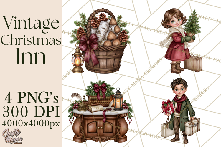 Vintage Christmas Inn Clipart PNG