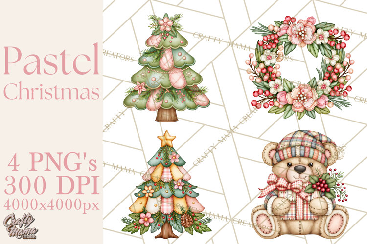 Pastel Christmas Friends Printable Clipart PNG example image 1