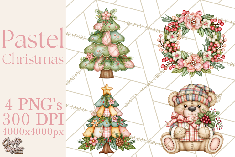 Pastel Christmas Friends Printable Clipart PNG