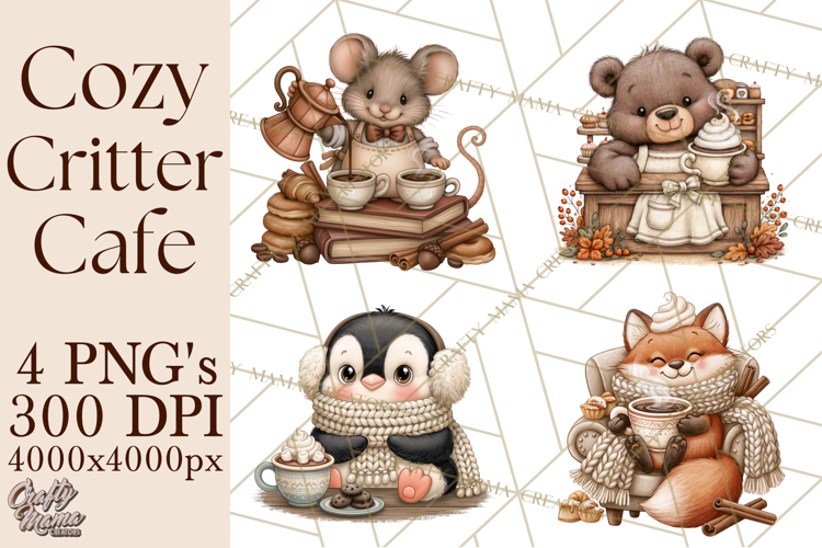 Cozy Critter Cafe Clipart PNG, Cozy Woodland Animals