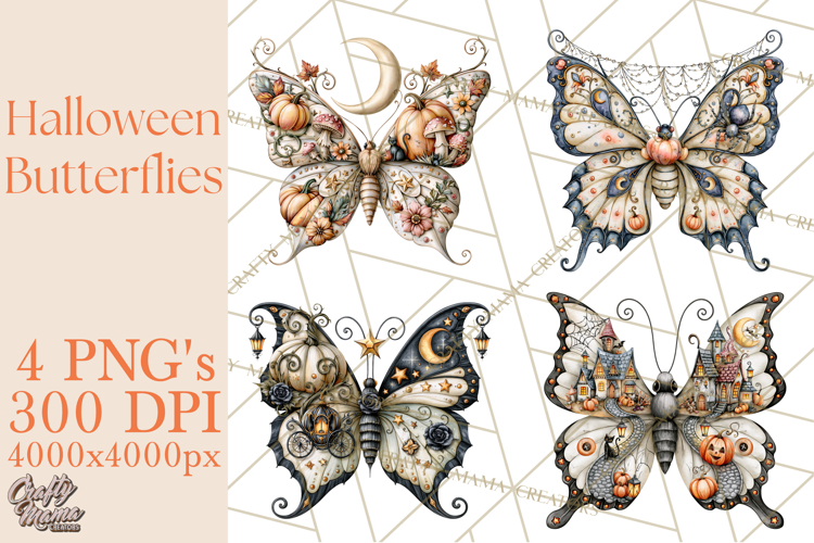 Halloween Butterflies Spooky Gothic Clipart PNG