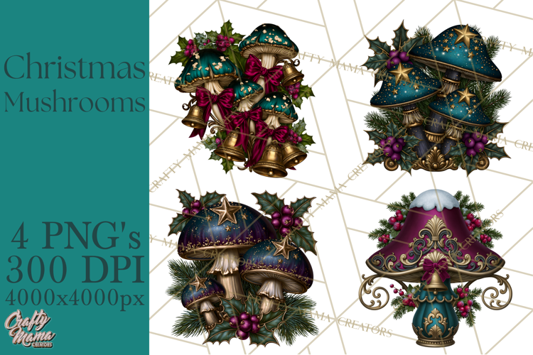Gothic Christmas Mushrooms PNG, Christmas Florals