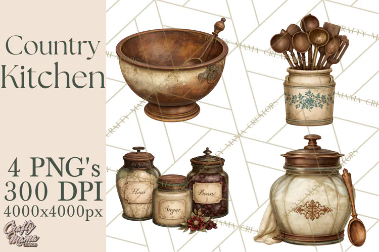 Vintage Farmhouse Kitchen Clipart PNG