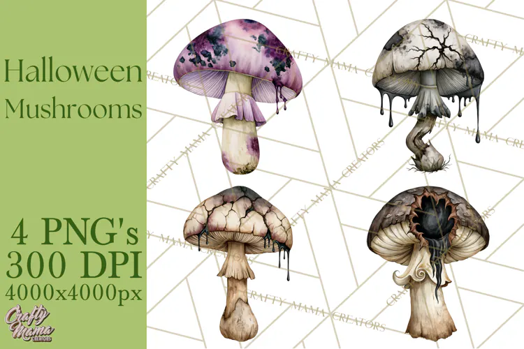 Spooky Halloween Mushrooms PNG, Fall Mushroom Fungus