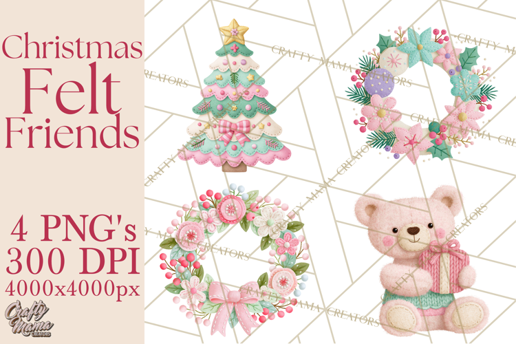 Christmas Felt Friends Printable Clipart PNG