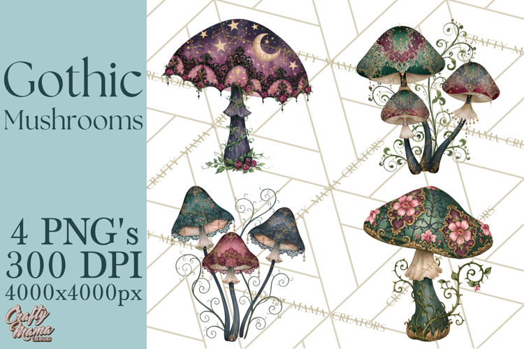 Gothic Mushroom Clipart PNG, Halloween Forest Florals