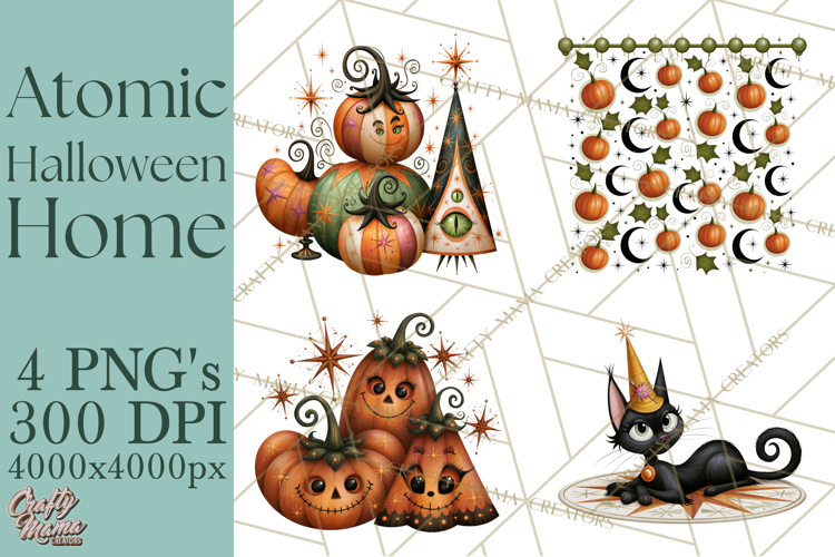 1950s Atomic Halloween Clipart Retro Mid Century Clip Art