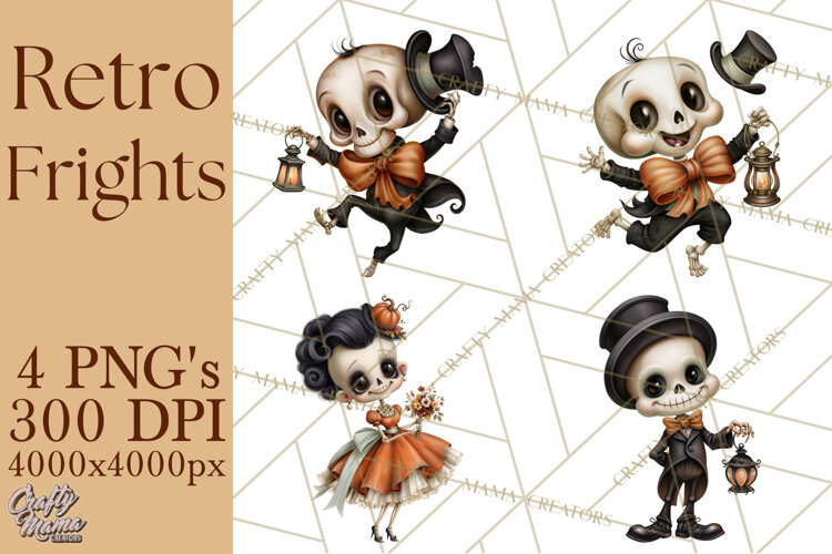 Vintage Halloween Clipart PNG, Halloween Retro Characters example image 1