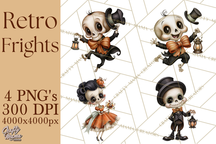 Vintage Halloween Clipart PNG, Halloween Retro Characters