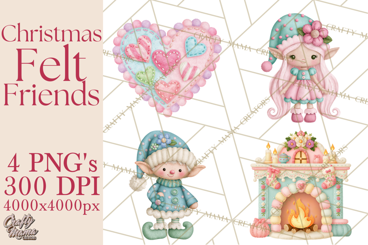 Christmas Felt Friends Printable Clipart PNG