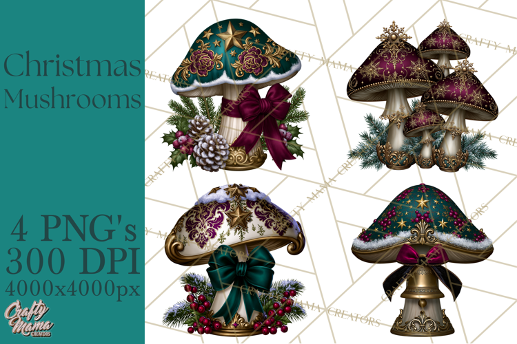 Gothic Christmas Mushrooms PNG, Christmas Florals
