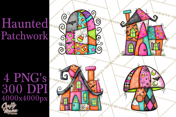 Haunted Patchwork Halloween Characters PNG