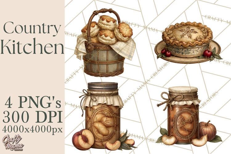 Vintage Farmhouse Kitchen Clipart PNG example image 1