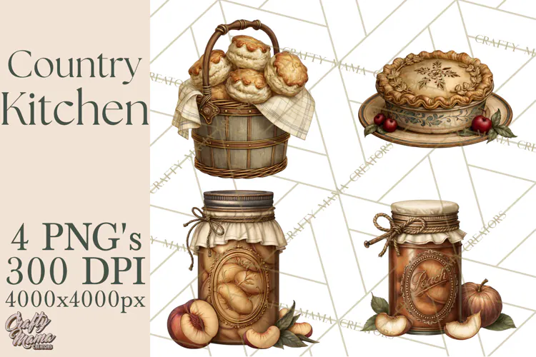 Vintage Farmhouse Kitchen Clipart PNG