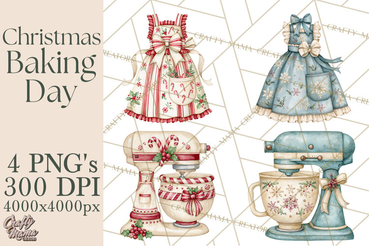 Vintage Christmas Kitchen Clipart PNG example image 1