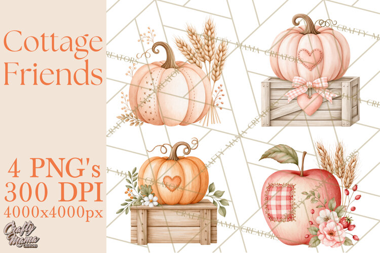 Cottagecore Halloween Friends Clipart PNG example image 1