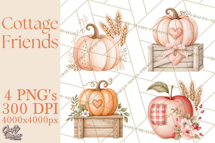 Cottagecore Halloween Friends Clipart PNG