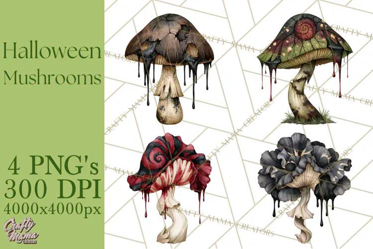 Spooky Halloween Mushrooms PNG, Fall Mushroom Fungus