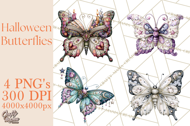 Halloween Butterflies Spooky Gothic Clipart PNG