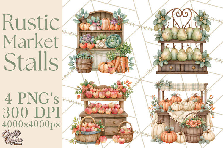 Rustic Market Stalls Clipart PNG, Fall Decor example image 1