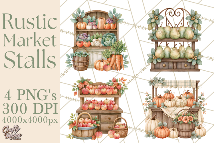 Rustic Market Stalls Clipart PNG, Fall Decor