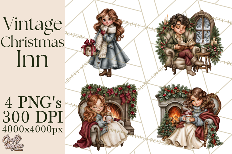 Vintage Christmas Inn Clipart PNG