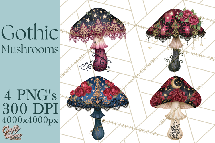 Gothic Mushroom Clipart PNG, Halloween Forest Florals