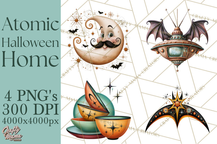 1950s Atomic Halloween Clipart Retro Mid Century Clip Art example image 1