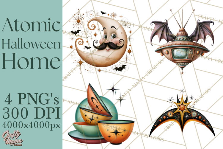 1950s Atomic Halloween Clipart Retro Mid Century Clip Art
