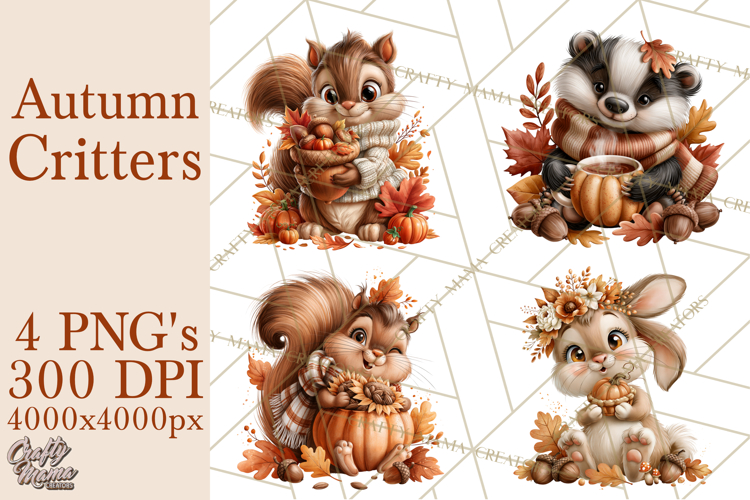 Autumn Critters PNG Cute Woodland Clipart