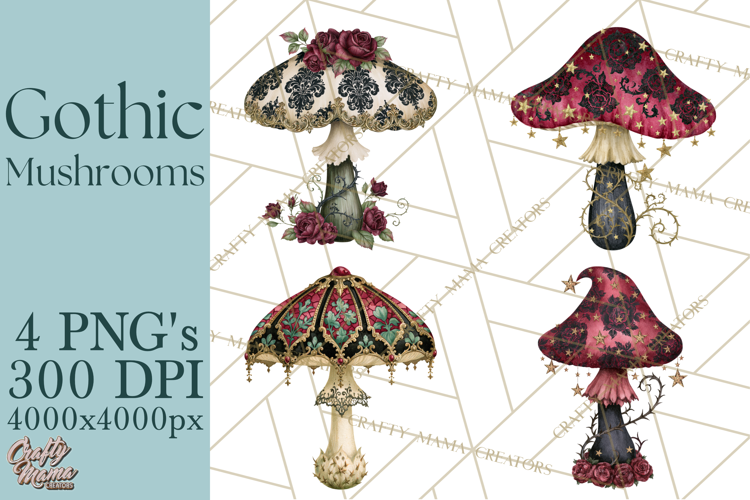 Gothic Mushroom Clipart PNG, Halloween Forest Florals