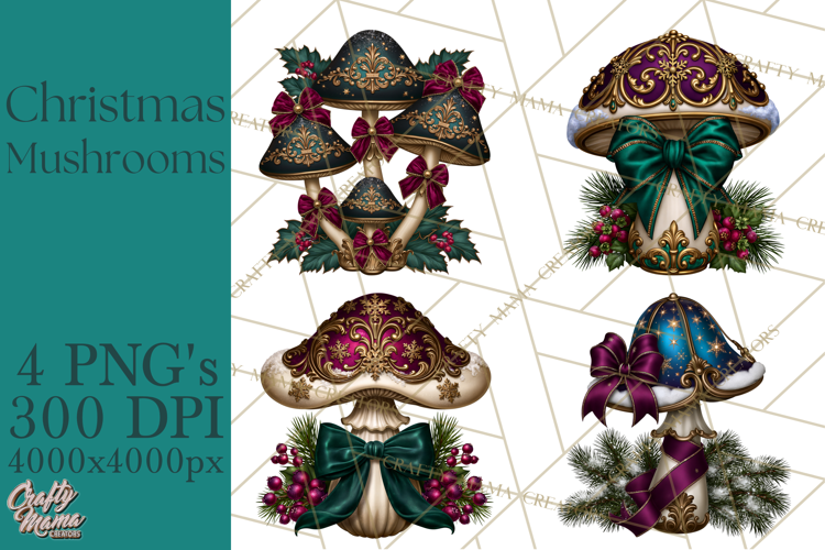 Gothic Christmas Mushrooms PNG, Christmas Florals