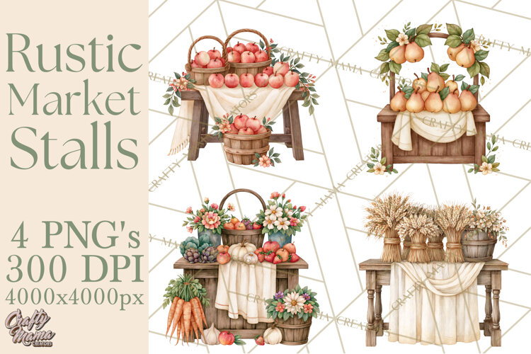 Rustic Market Stalls Clipart PNG, Fall Decor example image 1