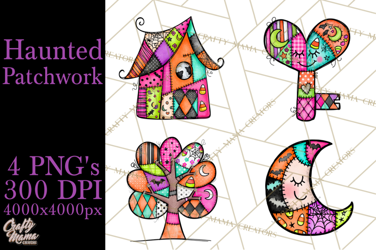 Haunted Patchwork Halloween Characters PNG