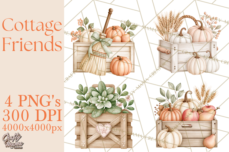 Cottagecore Halloween Friends Clipart PNG