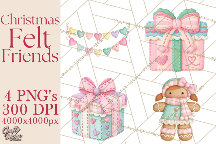 Christmas Felt Friends Printable Clipart PNG