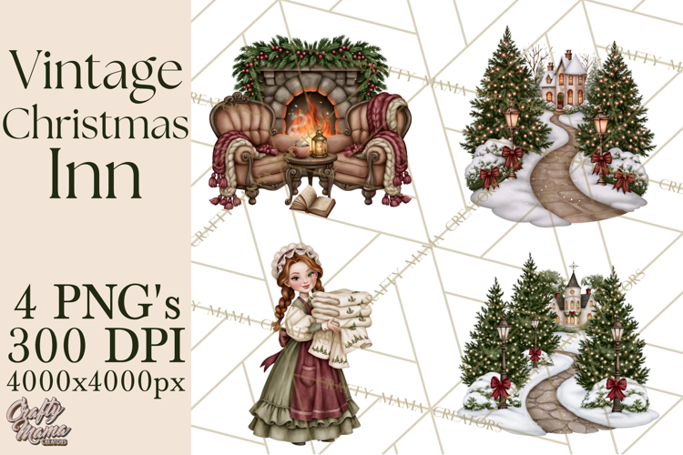 Vintage Christmas Inn Clipart PNG