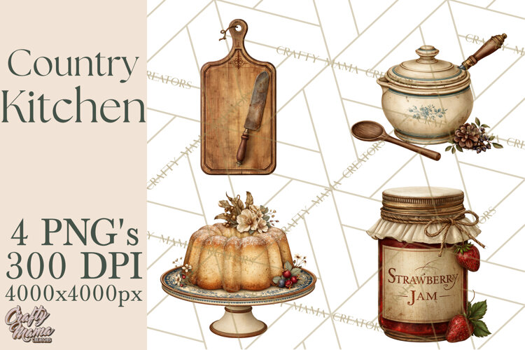 Vintage Farmhouse Kitchen Clipart PNG example image 1