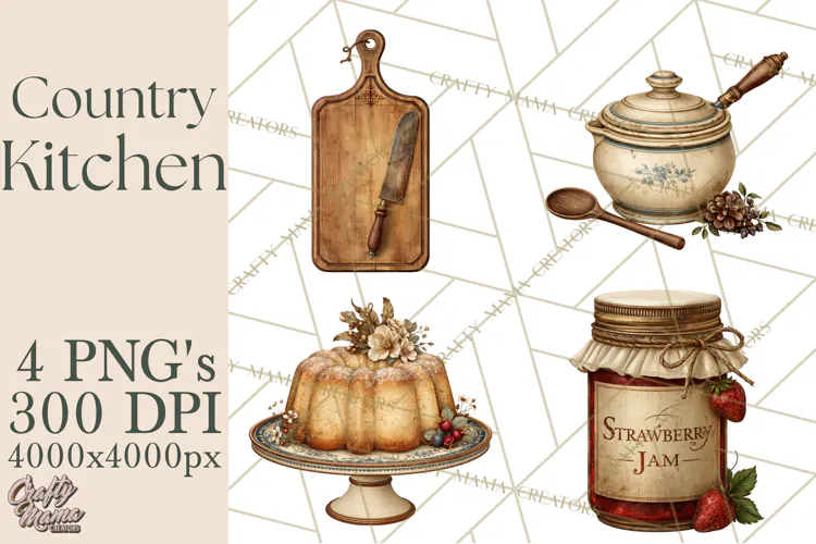 Vintage Farmhouse Kitchen Clipart PNG