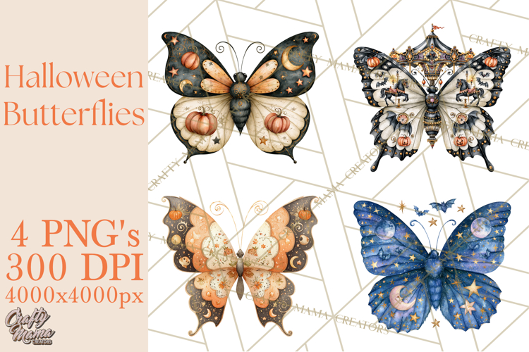Halloween Butterflies Spooky Gothic Clipart PNG