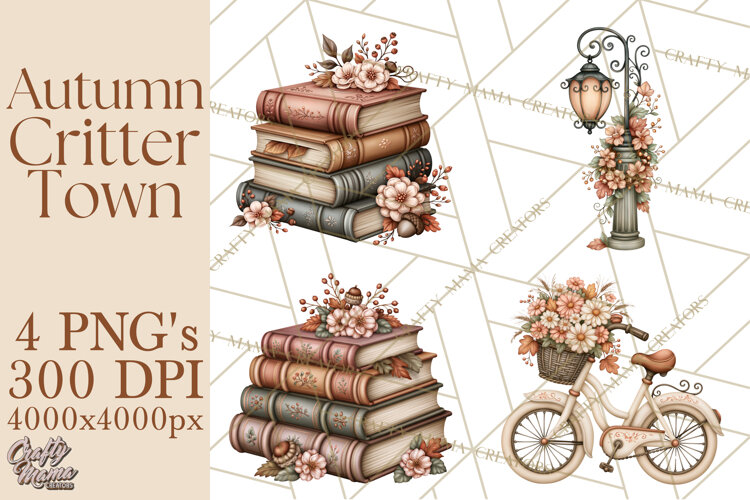 Autumn Critter Town Clipart PNG, Fall Cottage Animal Town example image 1