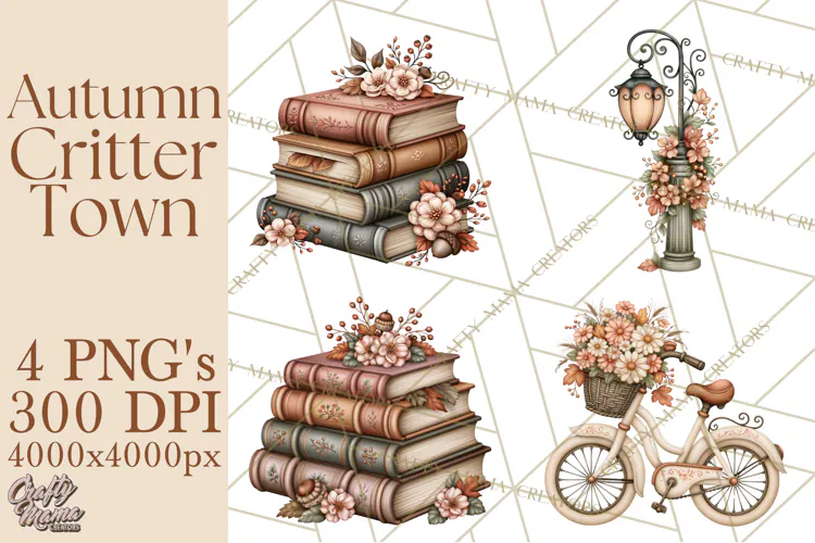 Autumn Critter Town Clipart PNG, Fall Cottage Animal Town